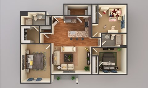 three bedroom floor plan at Cascades of Mandan, Mandan, North Dakota
